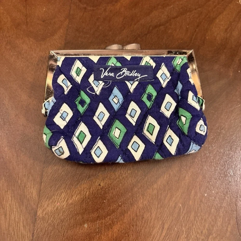 Vera Bradley Kiss Lock Coin Purse Mediterranean Mosaic Retired Quilted Wallet